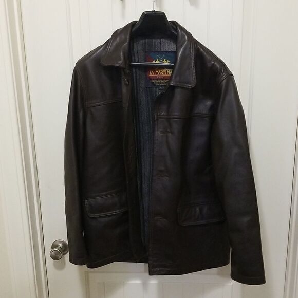 LA MARTINA POLO Genuine Leather Jacket - Brown Men's Outerwear Size L - Picture 3 of 9